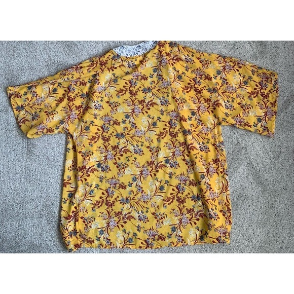 Japna Women's Sheer Floral Kimono Robe Boho Cottagecore Lightweight Yellow SMALL - Picture 2 of 5